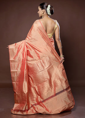 Rust Kanjivaram Silk Saree With Blouse Piece