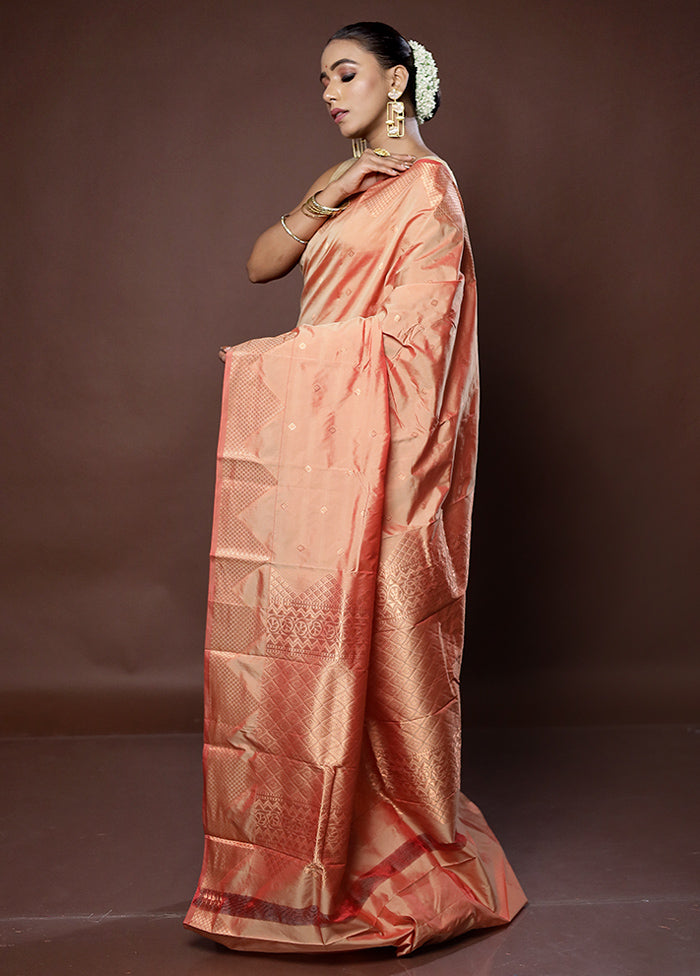 Rust Kanjivaram Silk Saree With Blouse Piece