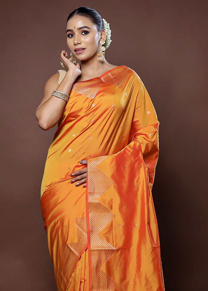 Rust Kanjivaram Silk Saree With Blouse Piece