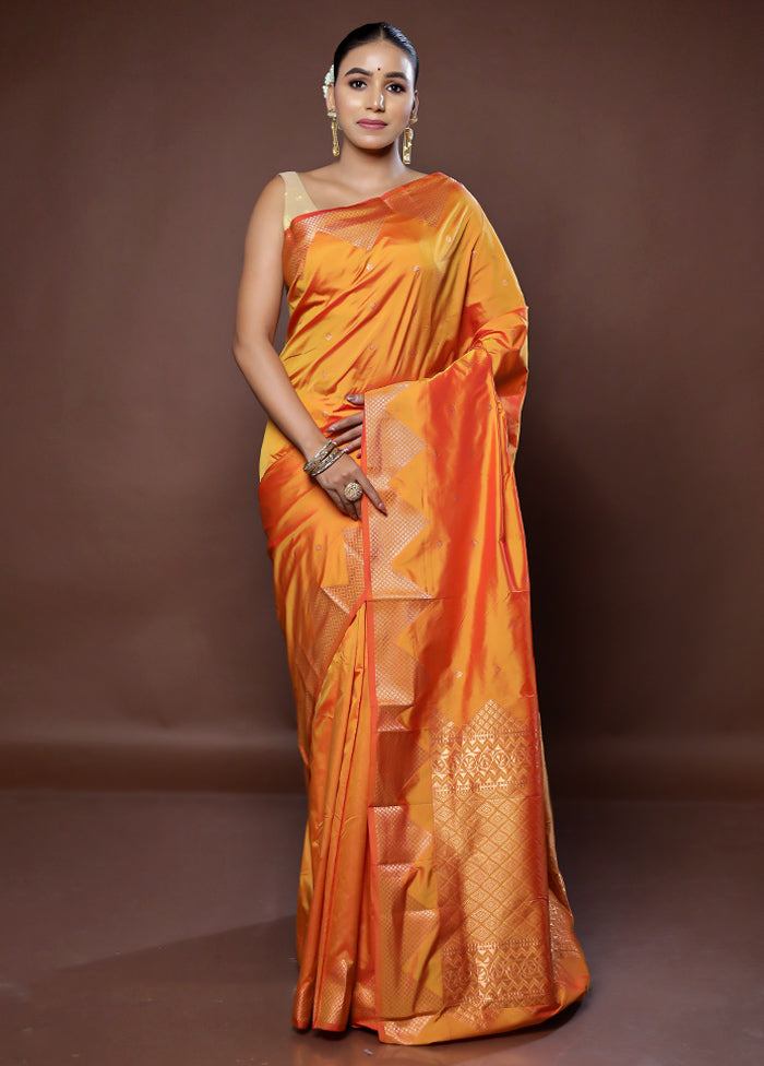 Rust Kanjivaram Silk Saree With Blouse Piece