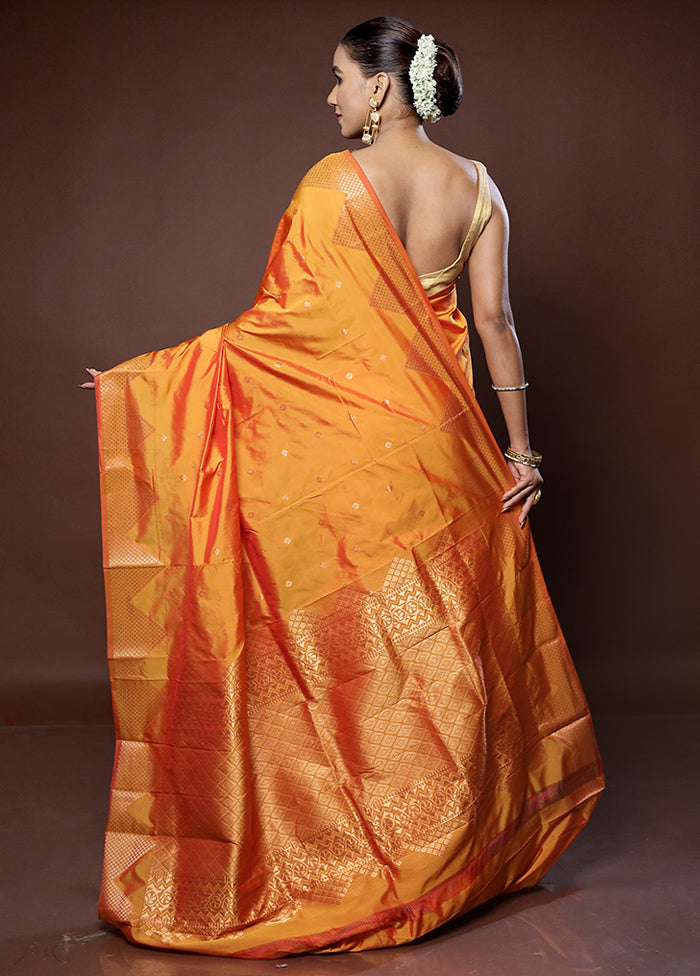 Rust Kanjivaram Silk Saree With Blouse Piece