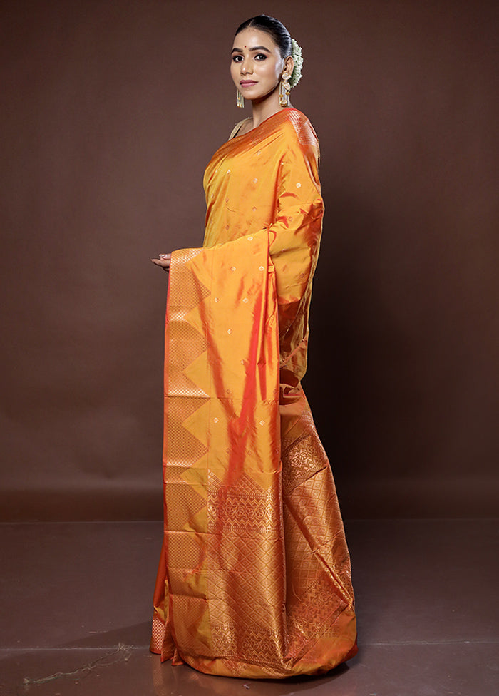 Rust Kanjivaram Silk Saree With Blouse Piece