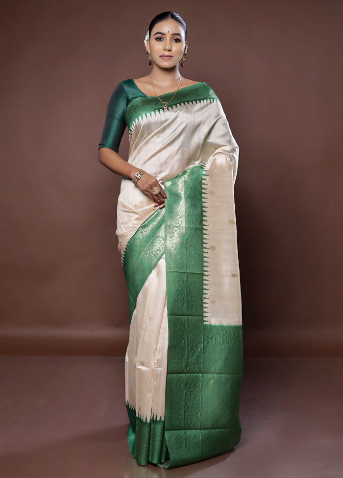 Cream Tussar Silk Saree With Blouse Piece