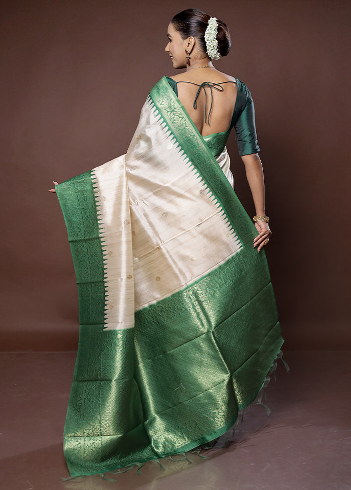 Cream Tussar Silk Saree With Blouse Piece