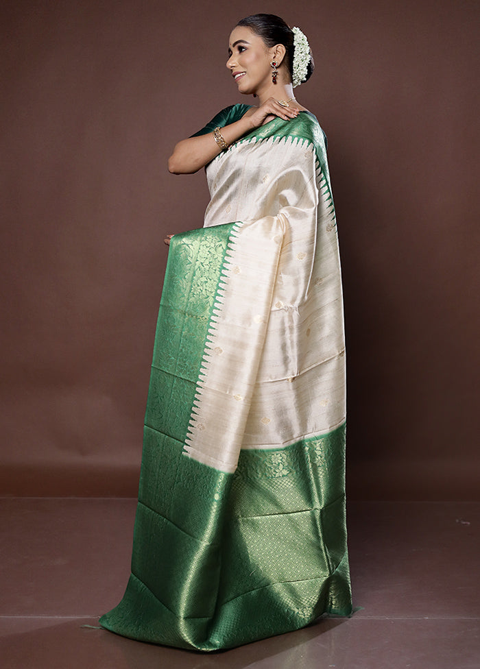 Cream Tussar Silk Saree With Blouse Piece