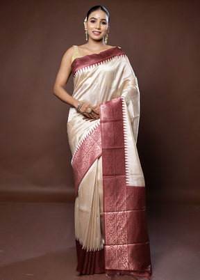 Cream Tussar Silk Saree With Blouse Piece