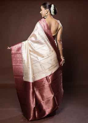 Cream Tussar Silk Saree With Blouse Piece