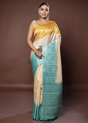 Cream Tussar Silk Saree With Blouse Piece