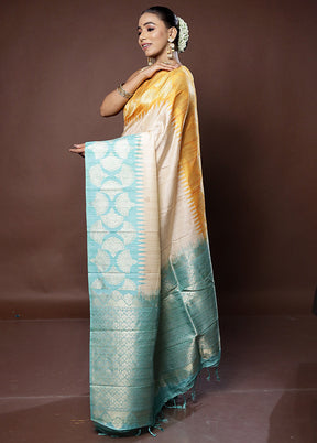 Cream Tussar Silk Saree With Blouse Piece