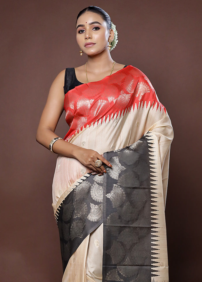 Cream Tussar Silk Saree With Blouse Piece - Indian Silk House Agencies