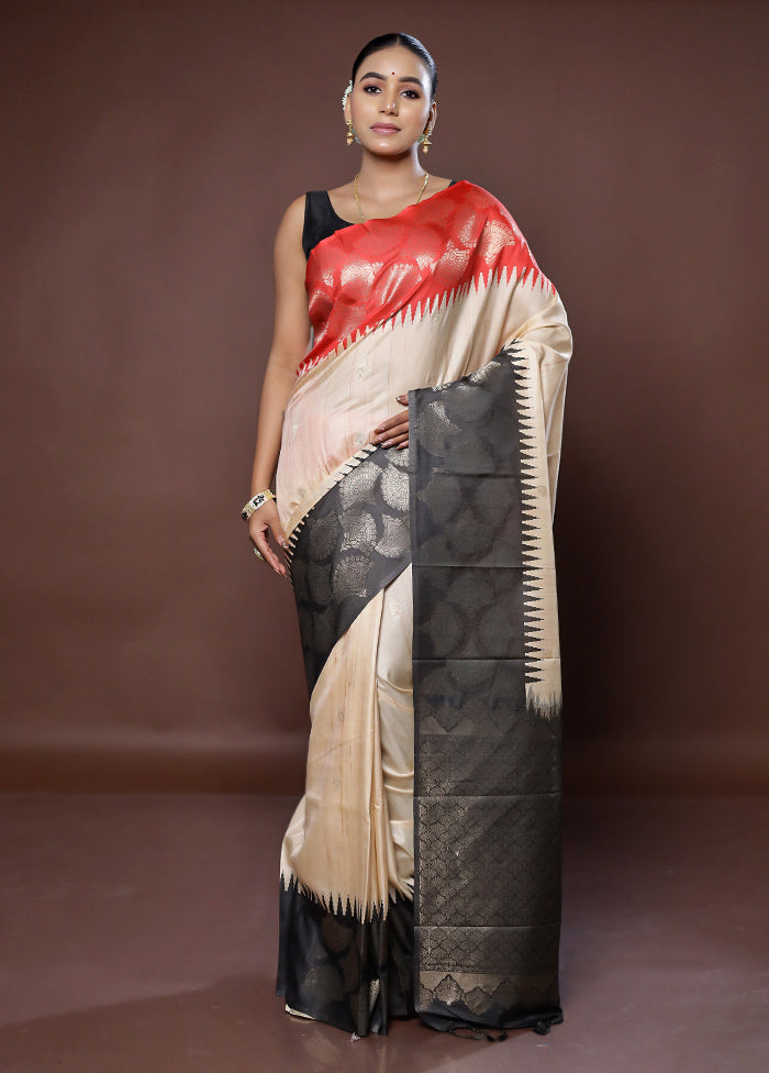 Cream Tussar Silk Saree With Blouse Piece