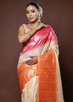 Cream Tussar Silk Saree With Blouse Piece