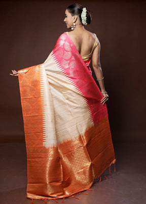 Cream Tussar Silk Saree With Blouse Piece