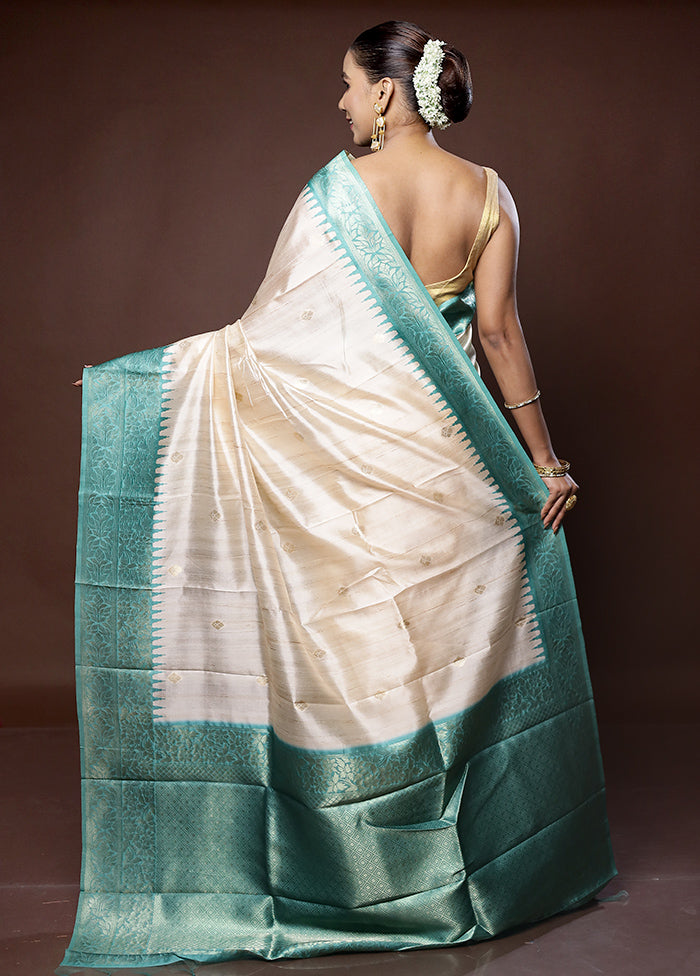 Cream Tussar Silk Saree With Blouse Piece - Indian Silk House Agencies