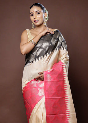 Cream Tussar Silk Saree With Blouse Piece