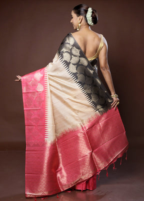 Cream Tussar Silk Saree With Blouse Piece - Indian Silk House Agencies