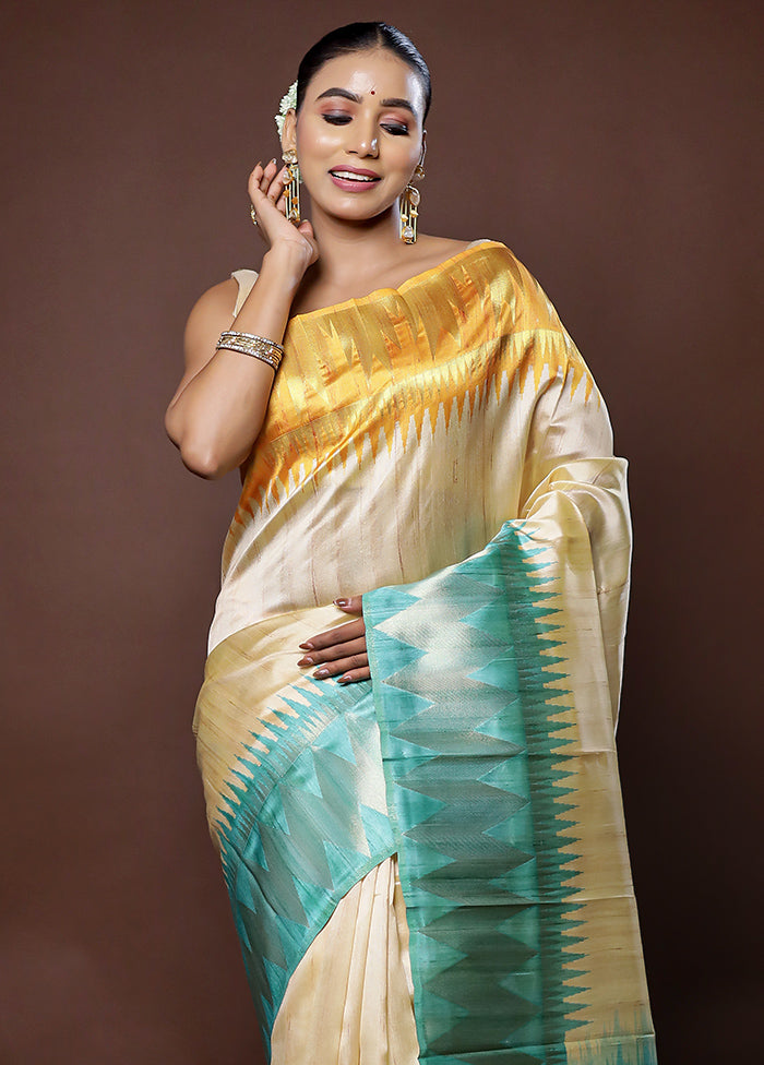 Cream Tussar Silk Saree With Blouse Piece