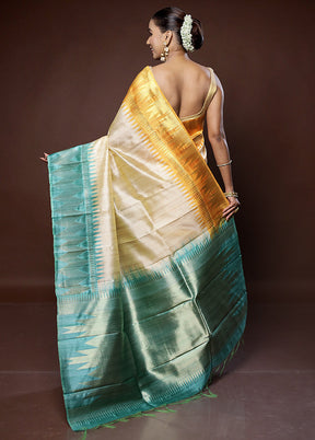 Cream Tussar Silk Saree With Blouse Piece - Indian Silk House Agencies