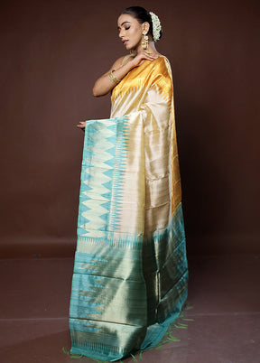 Cream Tussar Silk Saree With Blouse Piece