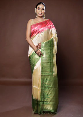 Cream Tussar Silk Saree With Blouse Piece - Indian Silk House Agencies