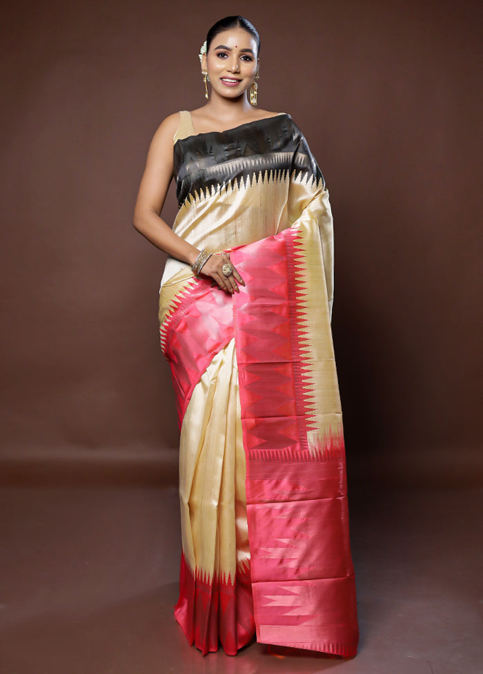 Cream Tussar Silk Saree With Blouse Piece - Indian Silk House Agencies