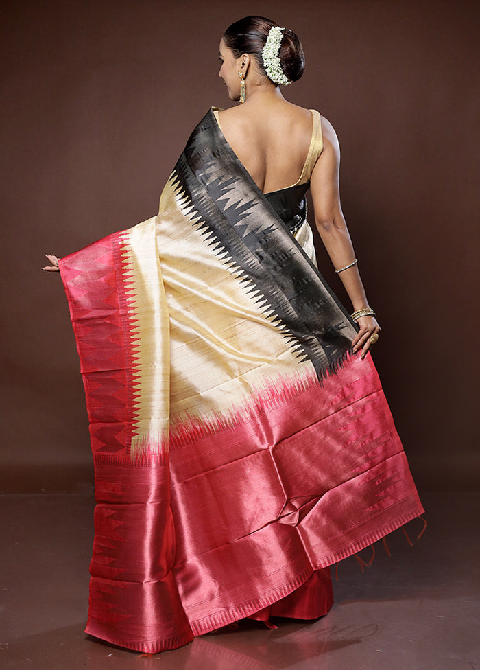 Cream Tussar Silk Saree With Blouse Piece