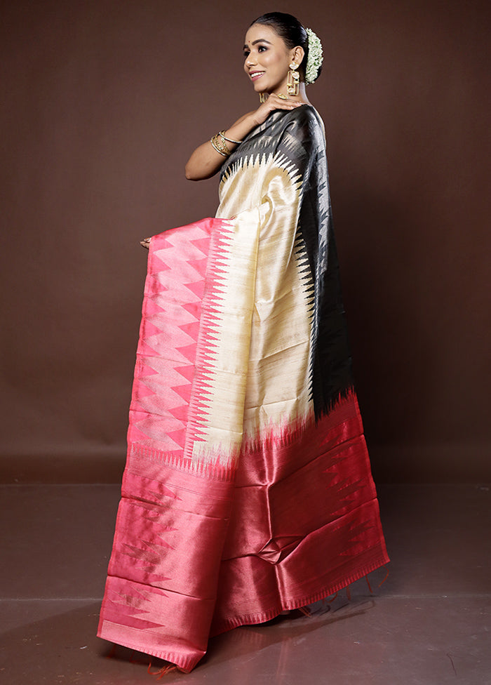 Cream Tussar Silk Saree With Blouse Piece