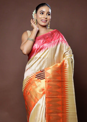 Cream Tussar Silk Saree With Blouse Piece