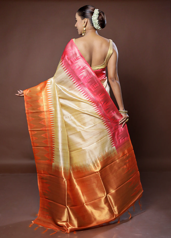 Cream Tussar Silk Saree With Blouse Piece - Indian Silk House Agencies