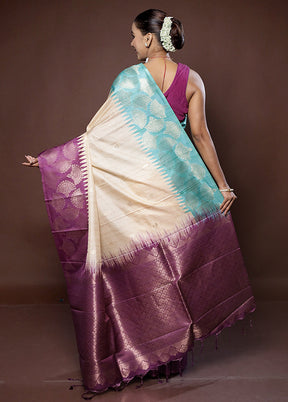 Cream Tussar Silk Saree With Blouse Piece