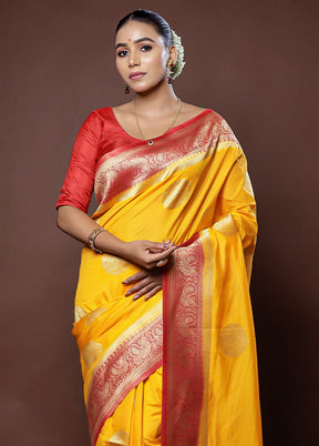 Yellow Dupion Silk Saree With Blouse Piece