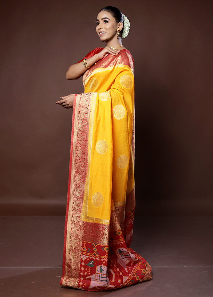 Yellow Dupion Silk Saree With Blouse Piece