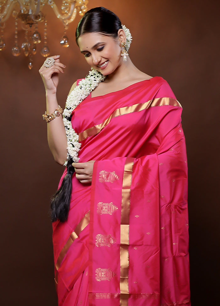 Pink Kanjivaram Silk Saree With Blouse Piece