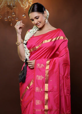 Pink Kanjivaram Silk Saree With Blouse Piece