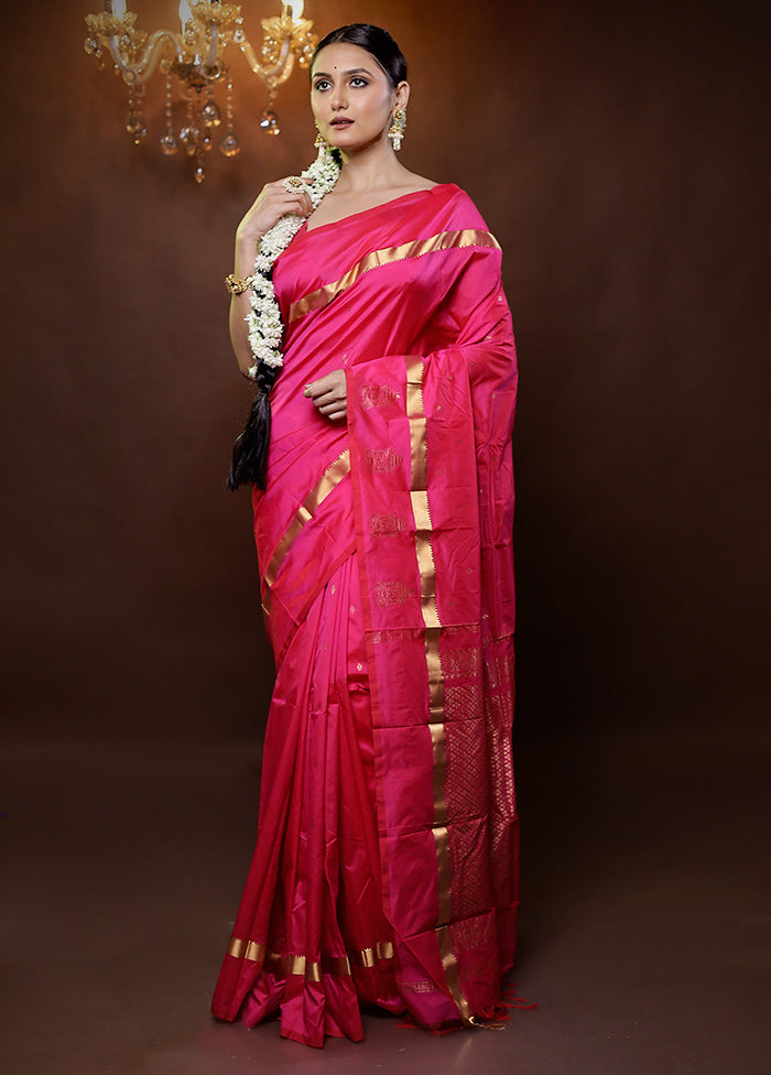 Pink Kanjivaram Silk Saree With Blouse Piece