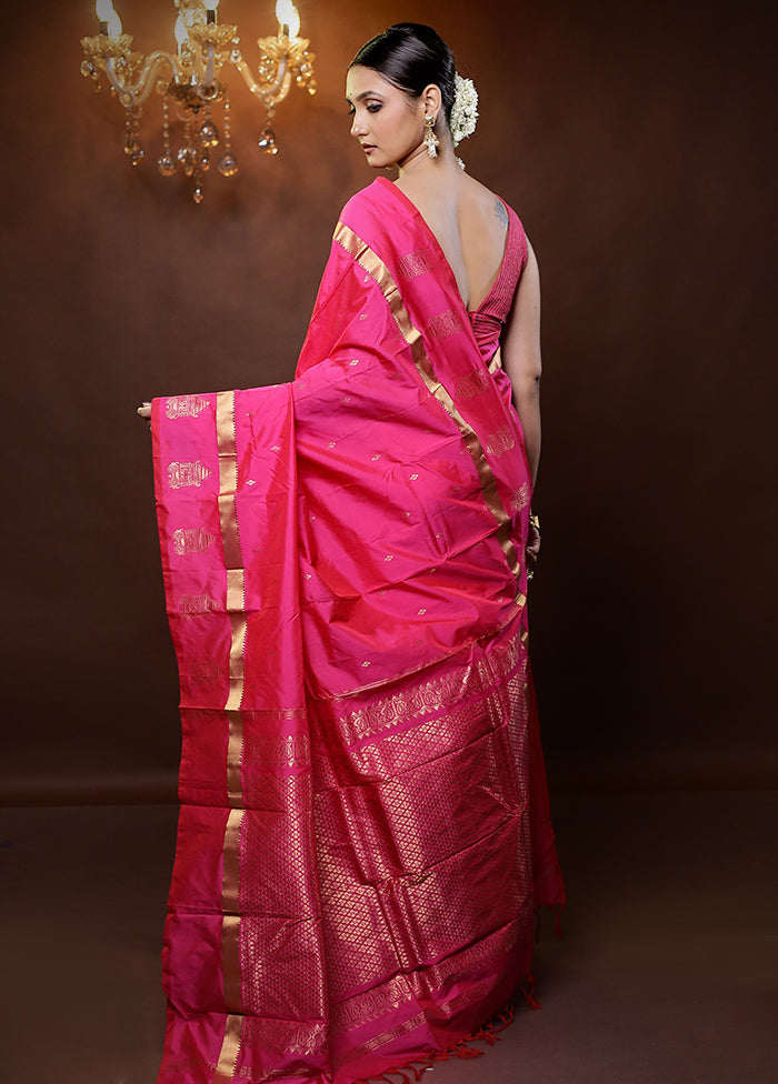 Pink Kanjivaram Silk Saree With Blouse Piece