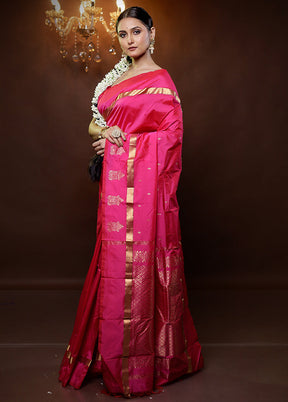 Pink Kanjivaram Silk Saree With Blouse Piece