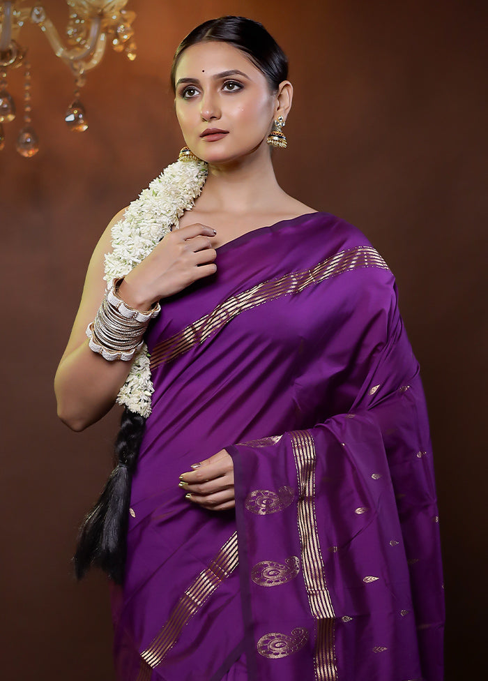 Purple Kanjivaram Silk Saree With Blouse Piece