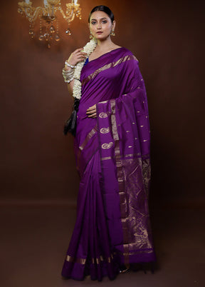 Purple Kanjivaram Silk Saree With Blouse Piece