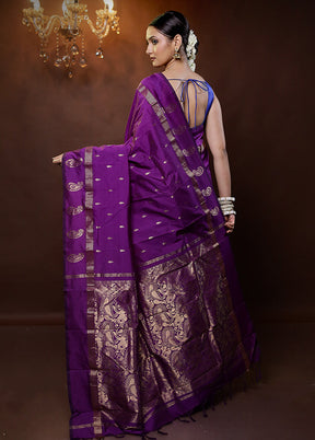 Purple Kanjivaram Silk Saree With Blouse Piece