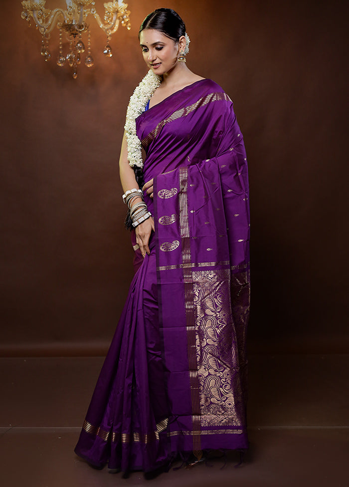 Purple Kanjivaram Silk Saree With Blouse Piece