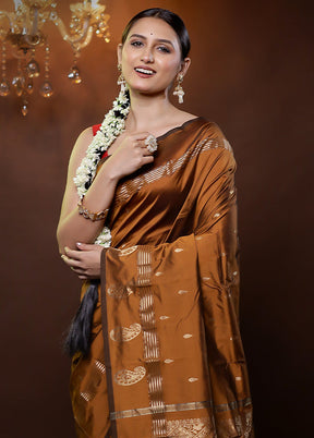 Brown Kanjivaram Silk Saree With Blouse Piece