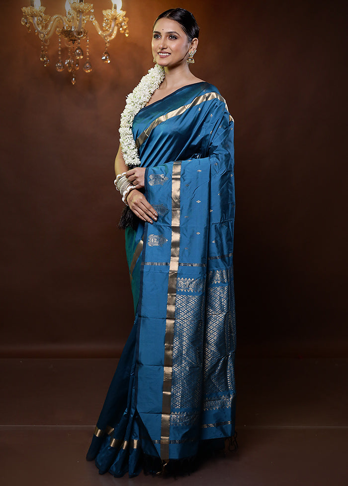 Blue Kanjivaram Silk Saree With Blouse Piece