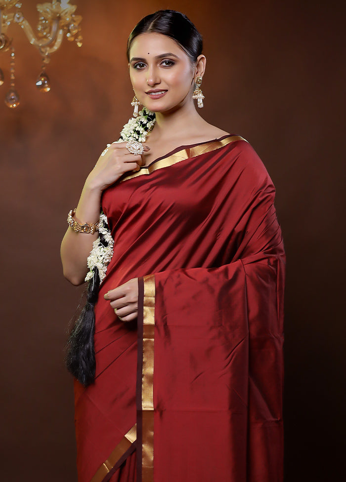 Maroon Kanjivaram Silk Saree With Blouse Piece