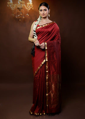 Maroon Kanjivaram Silk Saree With Blouse Piece