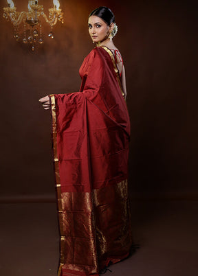 Maroon Kanjivaram Silk Saree With Blouse Piece