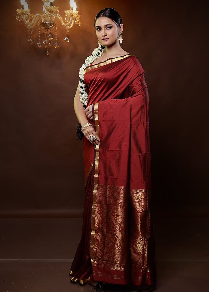 Maroon Kanjivaram Silk Saree With Blouse Piece