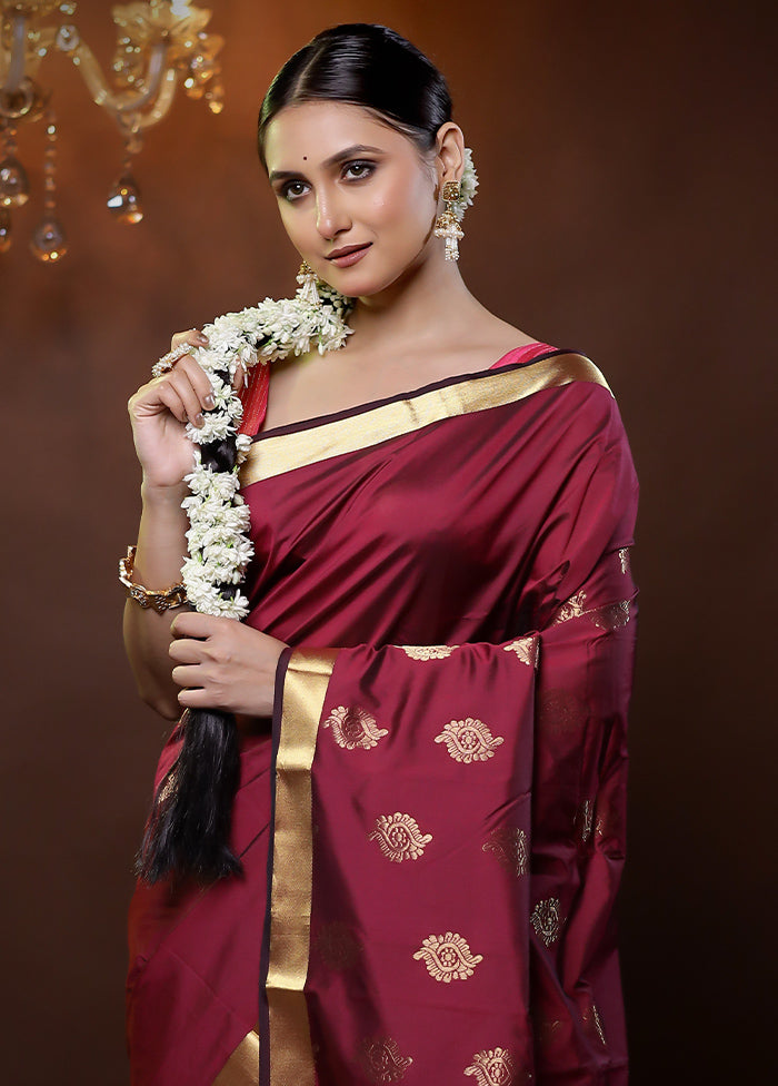 Maroon Kanjivaram Silk Saree With Blouse Piece