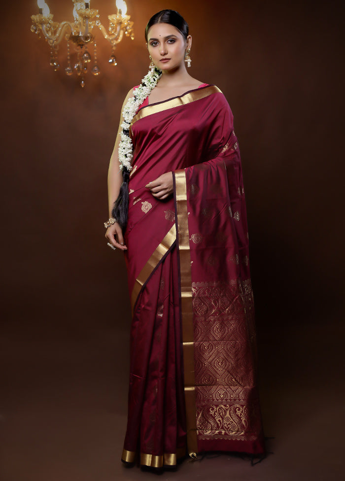 Maroon Kanjivaram Silk Saree With Blouse Piece