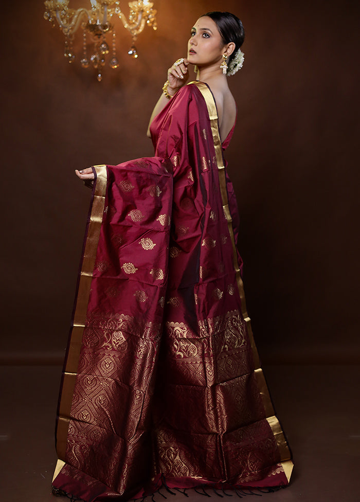 Maroon Kanjivaram Silk Saree With Blouse Piece